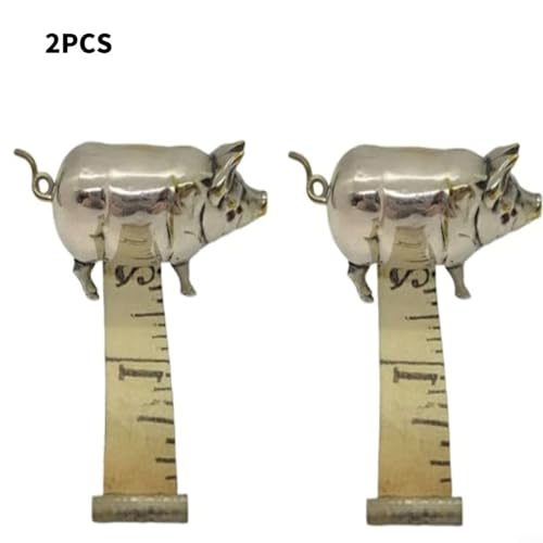 Pig Measuring Tape Antique-Inspired Pig Figurine for Mini Tape Measure Retractable Ruler for Tailors, Quilting, Crafts, Sewing Kit Accessory(15CM Silver 2PCS)