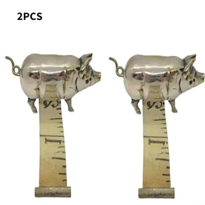 Pig Measuring Tape Antique-Inspired Pig Figurine for Mini Tape Measure Retractable Ruler for Tailors, Quilting, Crafts, Sewing Kit Accessory(15CM Silver 2PCS)