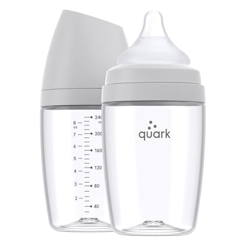 BuubiBottle Max Slow Flow Bottle for Newborn Babies by Quark - with Anti-Colic RealFeel Nipple to Simulate Breastfeeding - BPA-Free, PVC-Free, Toxin-Free - 8 Oz Bottle with Lid, 2 Pack - Gray - color: Gray, size: 1 Count (Pack of 2)