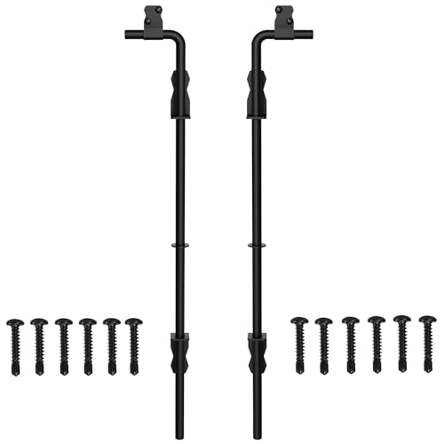 Sdstone 24 Inch Heavy Duty Cane Bolt Gate Drop Rod Gate Ground Latch Hardware for Wooden Fences,Metal Gates Doors Stopper for Gate Ground (Black Finish,2 Pack) - size: 24-Inch-2Pack