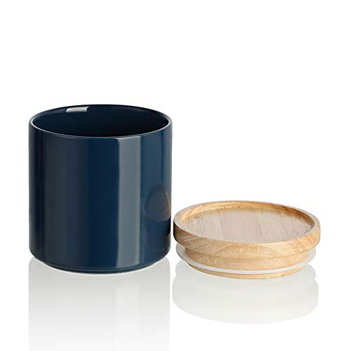 Sweejar Kitchen Canisters Ceramic Food Storage Jar, Stackable Containers with Airtight Seal Wooden Lid for Serving Ground Coffee, Tea, Sugar, Salt and More - 16 Fl Oz (Navy New) - color: Navy, style: 16 Fl Oz (4.1"x4.4")