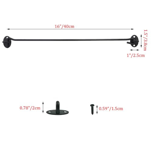 2PCS 16 Inch Stainless Steel Barn Door Hook and Eye Latch Black, Long Privacy Cabin Door Swivel Window Hook, Heavy Duty Gate Latch Holder Easy Lock- for Sliding Door, Garage, Shed, Window - size: 16 Inch - Black