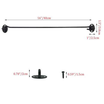 2PCS 16 Inch Stainless Steel Barn Door Hook and Eye Latch Black, Long Privacy Cabin Door Swivel Window Hook, Heavy Duty Gate Latch Holder Easy Lock- for Sliding Door, Garage, Shed, Window - size: 16 Inch - Black