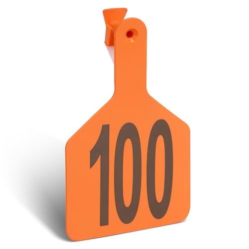 Cattle Ear Tags with 001-100 Numbers Large 1-Piece Z Livestock Ear Tags for Cow Goat Sheep Pig Calves Dog,Animal ID Identification Tag 4.4"x 3",Orange - color: Orange, size: 100
