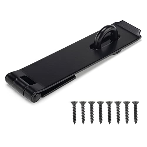 HILLMASTER Heavy Duty Door Hasp Latch 7-3/4" Extra Thick Steel Safety Gate Door Lock Padlock Clasp Hasp Lock Latch for Fence Gate Barn Door Shed Closet Cabinet, Black Finish - size: Straight