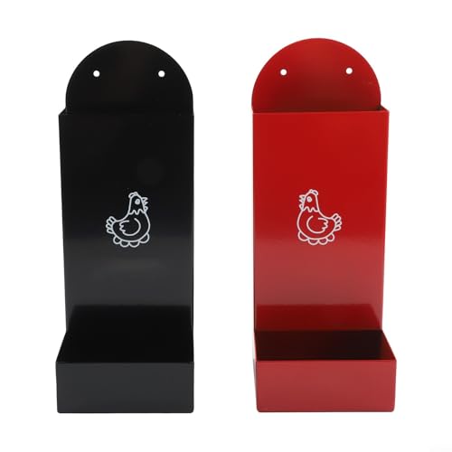 Metal Chicken Feeder and Snack Dispenser with Hanging or Fixed Mount, Automatic Feeding Trough for Poultry, Waste-Reducing Semi-Enclosed Design, Red and Black