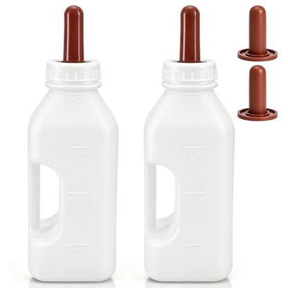 Tlence 2 Pack Screw Nipple Calf Feeding Device, 2.11 Quart Calves Nursing Bottle with 4 Rubber Pacifier, Calf Milk Feeder with Hand Grip Handle for Livestock Supplies