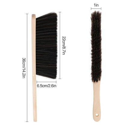 2 Pieces Wooden Dust Brush Hand Broom, Bench Brushes with Bristles, Handle Hair Brushes for Counter Bed Sofa Car Fireplace Household Woodworking Cleaning (Brown) - color: Brown