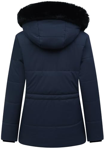 MOERDENG Women's Warm Winter Puffer Coat Thicken Fleece Lined Down Jacket Faux Fur Detachable Hood Snow Parka - color: Navy, size: Large