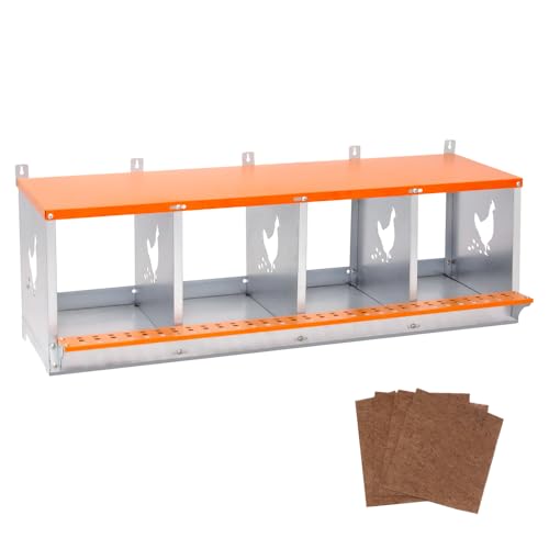 Heavy-Duty Wall-Mounted Metal Nesting Box for Backyard Chickens and Ducks with Ventilation and Easy Egg Access (4-Orange)