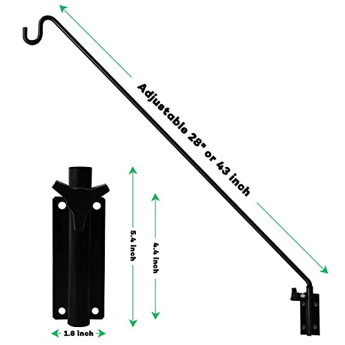 MIXXIDEA 2 Packs Heavy Duty Extended Reach Wall Mounted Deck Hook Wall Pole, Wall Bracket Direction and Length Adjustable Plant Bracket for Bird Feeders, Planters, Suet Baskets, Lanterns, Wind Chimes - size: 43in Long Wall Mounted Hook-2 Packs