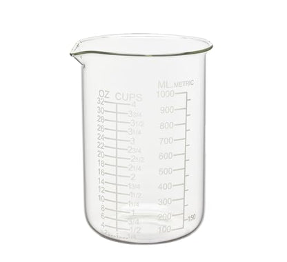 Ackers Etched Graduated Glass Measuring Cup - V-Shaped Spout- High Borosilicate Glass Measuring Cup for Kitchen or Dining, Easy to Read,1000 ML (32 Oz, 4 Cup) - size: 1000 ML (32 OZ, 4 Cup)