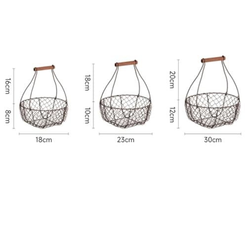 Farmhouse Wire Egg Basket for Collecting Fresh Eggs with Handles, Round Metal Egg Collection Basket, Countertop Egg Storage Basket(Medium)