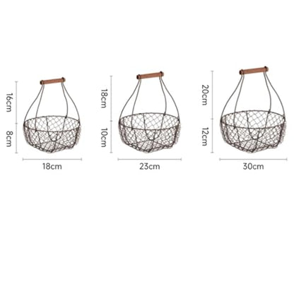 Farmhouse Wire Egg Basket for Collecting Fresh Eggs with Handles, Round Metal Egg Collection Basket, Countertop Egg Storage Basket(Medium)