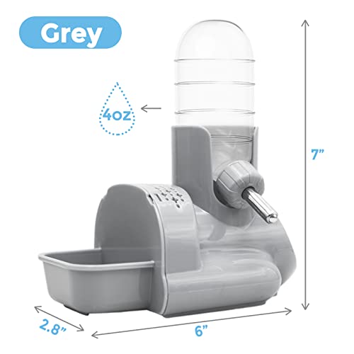 VANNON 3 in 1 Hamster Water Bottle No Drip Small Animal Water Bottle Automatic Bottle Dispenser with Food Container Base Hut and Hideout Base 4oz/120ml,Leekproof, BPA Free - color: Grey