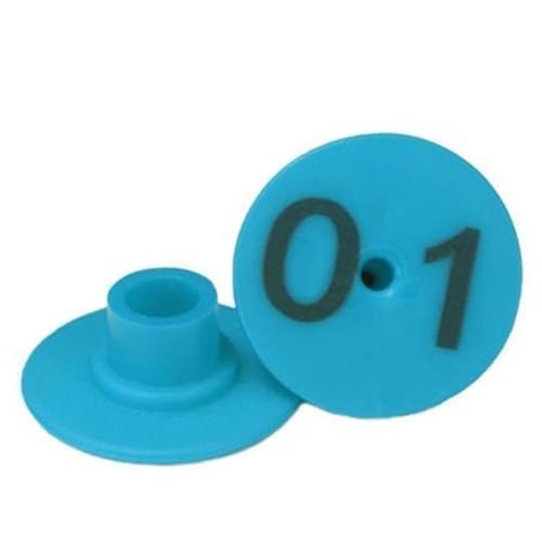 KaDdu 100 Pcs Livestock Ears, Dropped Pig Round Tags with Number, Suitable for Fox, Pig, Sheep Yellow (7 Colors) 0-100 Blue - color: Blue