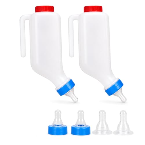 2 Pack 800ml Goat Feeder Bottles for Baby Goats, Lamb Feeding Bottle with Upgraded Sealing Gaskets, 2x2 Extra Durable Nipples, Hanging Animal Milk Nursing Bottles for Lambs, Piglets, Puppies