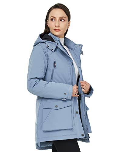 WenVen Women's Waterproof Winter Coats Warm Thicken Puffer Jackets with Detachable Hood - color: Blue, size: X-Large