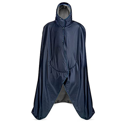 Mambe Large Extreme Weather Hooded Blanket Navy and Charcoal - 100% Waterproof and Windproof with Premium Stuff Sack - color: Navy-charcoal, size: Large