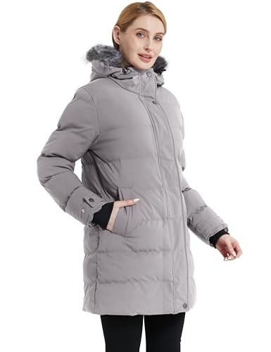 wantdo Women's Long Quilted Winter Coat Thicken Puffer Jacket with Faux Fur Hood - color: Gray, size: 4X