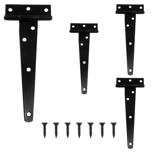 Murtenze 4PCS 6 Inch Heavy Duty T-Strap Barn Door Hinges Gate Strap Hinges Black Wrought Iron Hardware for Wooden Fences Yard Rustproof - color: Black, size: 6 Inch - 4Pack