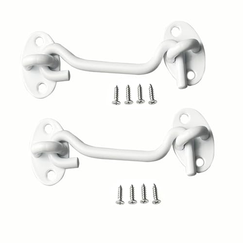 2 Pack Hook and Eye Latch for Door 3 inch White, Stainless Steel Barn Door Lock Solid Thicken Gate Latch for Door, Windows, Sheds, Fences, Gates - color: White, size: 3 Inch