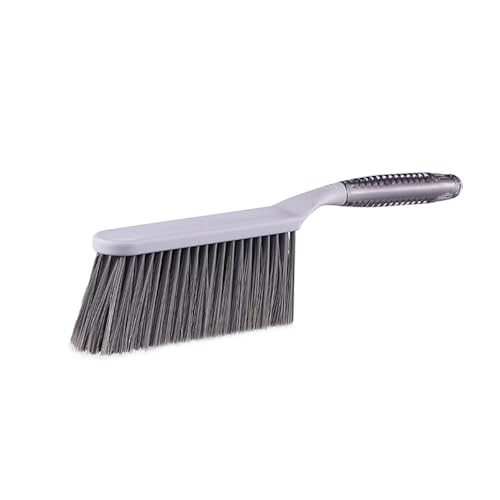 Dusting Brush, 13" Short Thick Firm Plastic Bristles Broom | Medium Handheld Dust Besom, Cleaning Heavier Litter, Workbench, Machine, Camping, Cloakroom, Gardening, Sofa - color: Gray, size: 13 inch