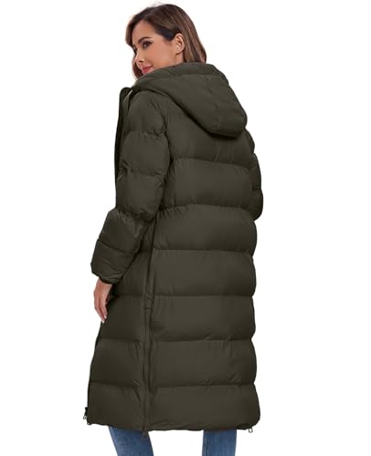 HOTIAN Womens Winter Maxi Long Puffer Coat Thicken Hooded Down Quilted Padded Jacket Winter Warm Outerwear - color: Army Green, size: XX-Large