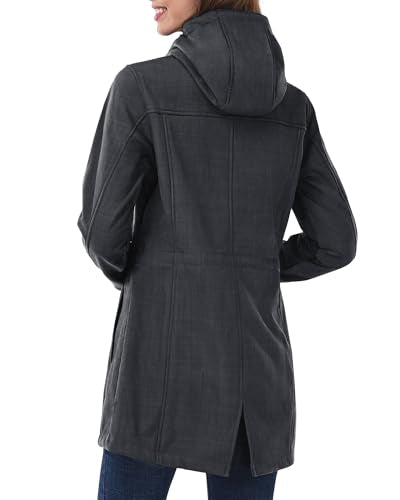 Outdoor Ventures Women's Lightweight Waterproof Fleece Lined Hooded Softshell Rain Jacket, Warm Windbreaker Long Coat - color: Dark Grey-check, size: 4X-Large