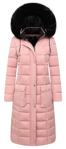 MOERDENG Women's Waterproof Long Winter Coat Thickened Down Alternative Jacket Warm Puffer Jacket Parka - color: Pink, size: Medium