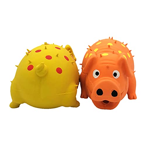 2 Pack Latex Pig Dog Toys that Oinks for Small Medium Large Dogs - color: Orange & Yellow
