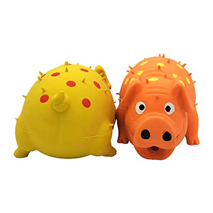 2 Pack Latex Pig Dog Toys that Oinks for Small Medium Large Dogs - color: Orange & Yellow