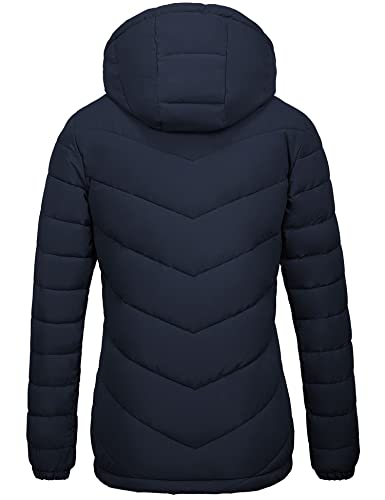 wantdo Women's Quilted Winter Coats Hooded Warm Puffer Jacket with Fleece Hood - color: Navy, size: 3X-Large