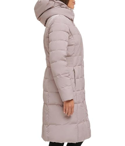 Cole Haan Women's Long Quilted Puffer Coat Down Jacket - color: Cashew Grey, size: X-Small