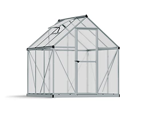Canopia 6x6 Greenhouse Kit, Hobby Walk-In Twin-Wall UV Polycarbonate Heavy Duty Aluminum Frame, Lockable Door, Adjustable Roof Vent, Rain Gutters, Galvanized Steel Base, Mythos (Silver) - color: Silver, size: 6 Ft. x 6 Ft.