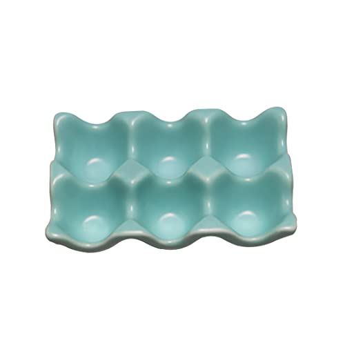 Ceramic Egg Holder Egg Tray Porcelain Fresh Egg Holder for Fridge Countertop Kitchen Storage Half Dozen 6 Cups - color: Blue