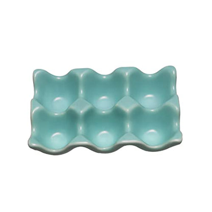 Ceramic Egg Holder Egg Tray Porcelain Fresh Egg Holder for Fridge Countertop Kitchen Storage Half Dozen 6 Cups - color: Blue