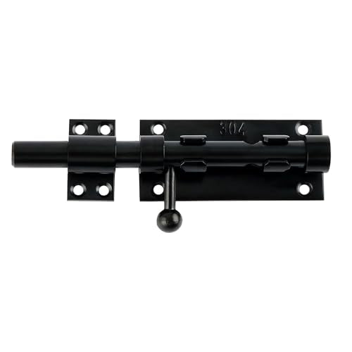 Alise Slide Lock SUS304 Stainless Steel Gate Latch, Slide Bolt Latch,Thickened Heavy Door Latch Lock,6 Inch Black Barrel Bolt Latch, Security Slide Latch Lock for Outdoor Fence, Window,Shed Door - color: Black, size: 6 Inch (Regular)