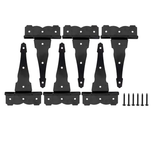 HOME MASTER HARDWARE 8 in Heavy Duty Decorative T Strap Hinge Shed Storage Gate Barns Tee Hinges with Screws Black Finish 6 Pack - color: Black, size: 8" - 6pack