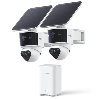 aosu T2 Pro Solar Security Cameras Wireless Outdoor, 2 Cam Kit, 3K Dual Cam No Blind Spot Security Camera for Home, 170° Wide + 360° PTZ, AI Tracking, 8X Zoom, Expandable 1TB Local Storage - style: 2-Cam-Kit