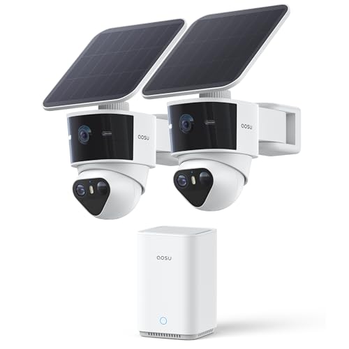aosu T2 Pro Solar Security Cameras Wireless Outdoor, 2 Cam Kit, 3K Dual Cam No Blind Spot Security Camera for Home, 170° Wide + 360° PTZ, AI Tracking, 8X Zoom, Expandable 1TB Local Storage - style: 2-Cam-Kit