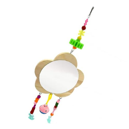 Wooden Hanging Mirror Toy for Chickens Bells Interactive Pet Mirror for Cage Play Reduces Loneliness for Hens and