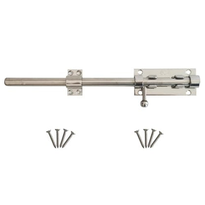 Barrel Bolt Latch Heavy Duty, 304 Stainless Steel Gate Latch Slide Lock with Padlock Hole, 14mm Dia. Rod Security Sliding Bolt Gate Latch for Wooden Gates- 12 Inch, Silver - size: 12 Inch - Silver