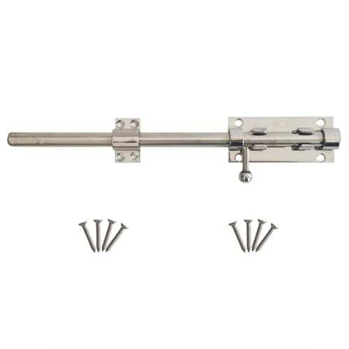 Barrel Bolt Latch Heavy Duty, 304 Stainless Steel Gate Latch Slide Lock with Padlock Hole, 14mm Dia. Rod Security Sliding Bolt Gate Latch for Wooden Gates- 12 Inch, Silver - size: 12 Inch - Silver