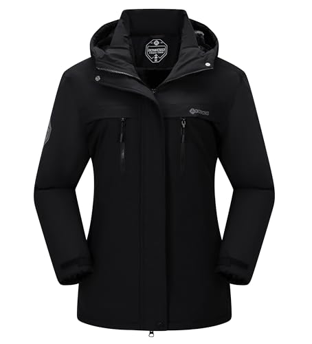 Women's Waterproof Snow Ski Jacket Warm Winter Coat Insulated Snowboarding Jacket Softshell Hiking Jacket - color: Black, size: Small
