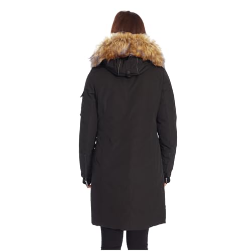 ALPINE NORTH Laurentian Women’s Vegan Down Long Parka Jacket with Faux Fur Hood - color: Black, size: Large, style: Standard Size