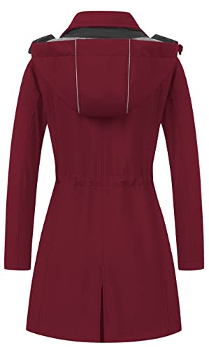 CREATMO US Women's Lightweight Waterproof Long Softshell Tactical Jacket Fleece Lined Windbreaker - color: Burgundy, size: Large