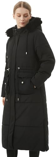 MOERDENG Women's Long Winter Puffer Coat Waterproof Warm Maxi Down Jacket Faux Fur Removable Hood Parka - color: Black, size: Medium