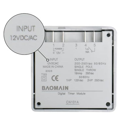Baomain Time Switch Relay with Waterproof Cover,Digital LCD Programmable Timer,12V DC/AC Input,200-250V 16A Output,28 Programs Daily/Weekly Schedule,CN101A for Lighting and Equipment Control - size: Timer with Cover