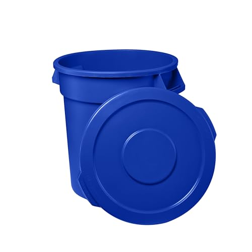 Feed and Seed Storage Container, 55 Gallon Blue Round Commercial Trash Can and Lid, Food Storage Plastic Bin, Use in Agricultural, Gardening, or Household - color: Blue, size: 55 Gallon Container with Lid